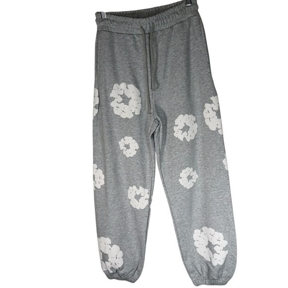 Denim Tears Mens Medium Floral Flower Sweatpants Joggers Gray